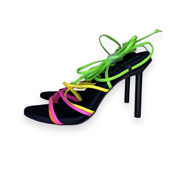 Gianni Bini Multicolor Strappy Heels green neon yellow pink black sexy tropical - Picture 4 of 10